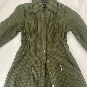 Olive Green Plaid A-Line Skirt